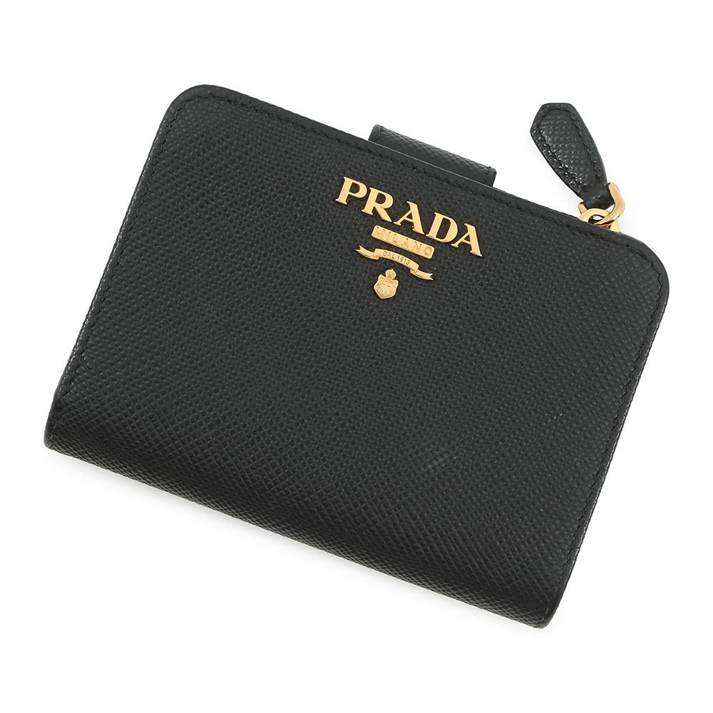 Prada Bi fold Wallet Leather Black